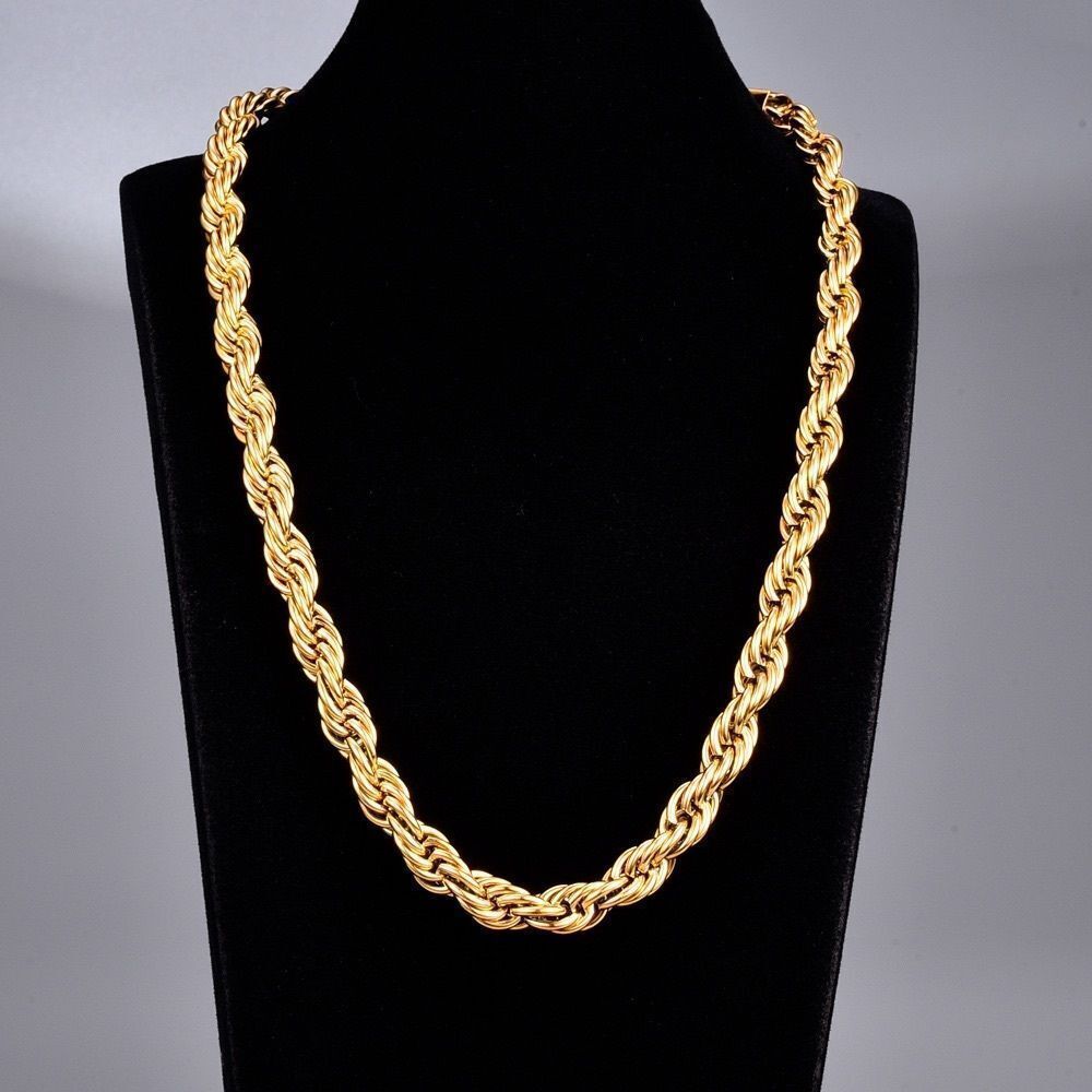 18K GP Elegant Twisted Rope Chain Necklace